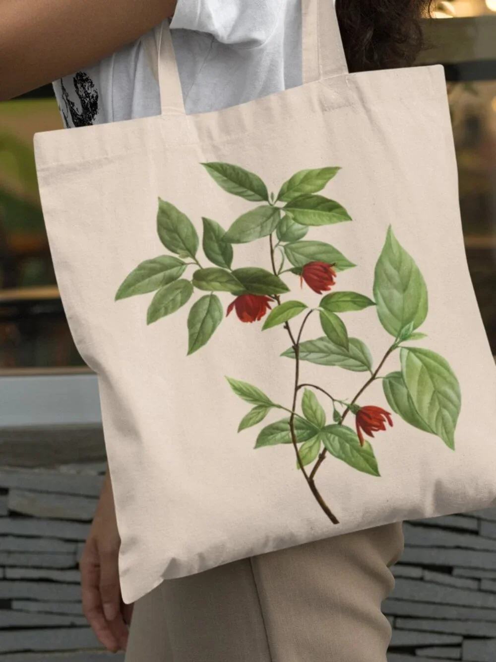 Dwarf Sweetshrub Vintage Floral Print Graphic Canvas Tote Bag